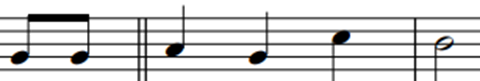 Partitura con la frase Sol, Sol, La, Sol, Do, Si