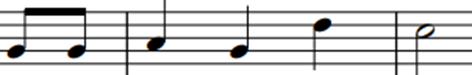 Partitura con la frase Sol, Sol, La, Sol, Re, Do