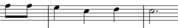 Partitura con la frase Fa, Fa, Mi, Do, Re, Do